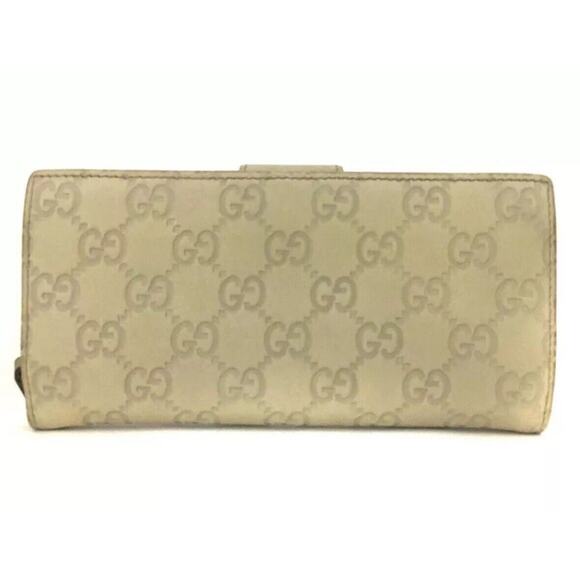 Authentic GUCCI Ssima Abbey GG Logo Leather Long Bifold Wallet Ivory - Picture 2 of 8